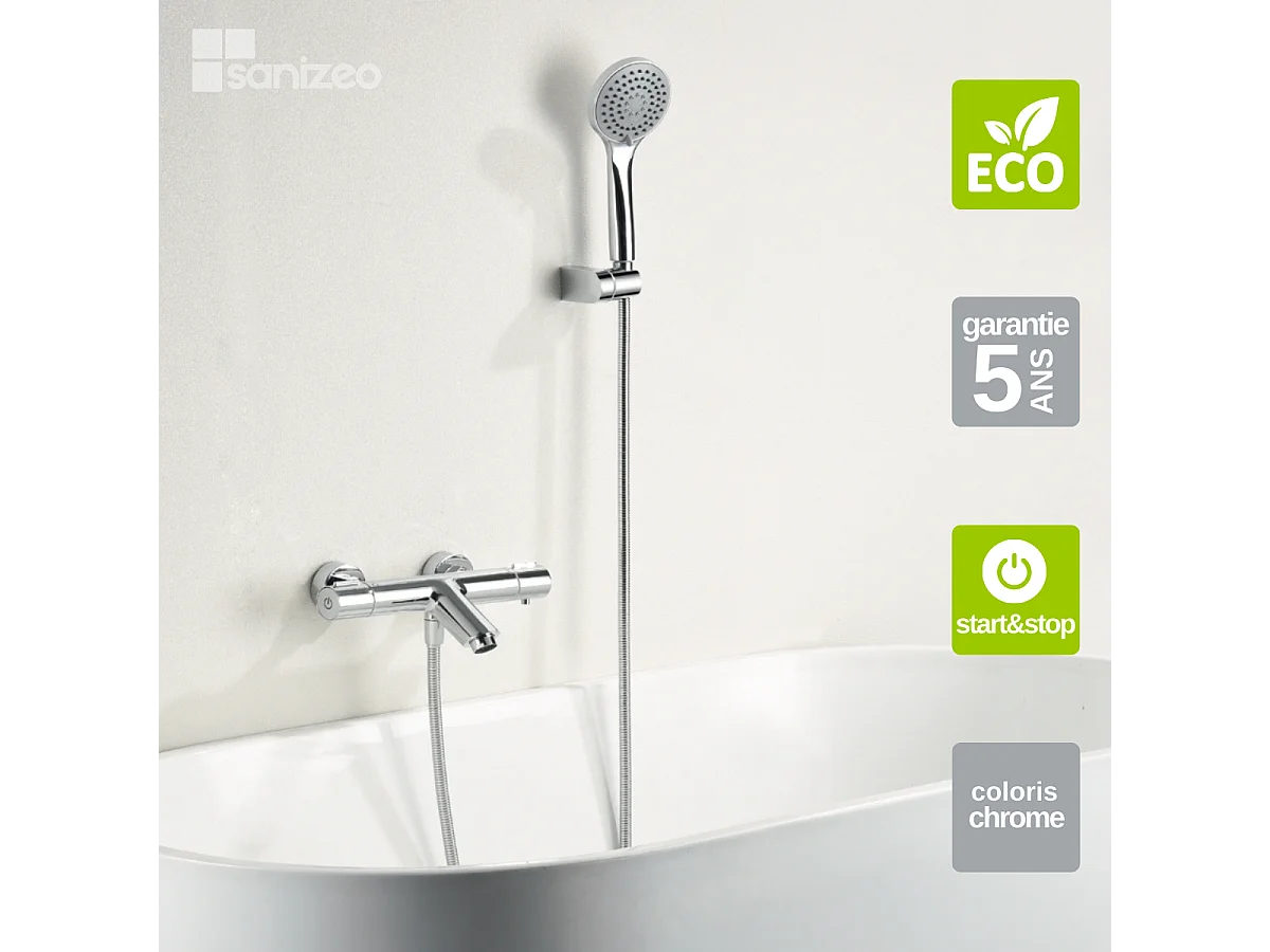 Ensemble Bain/Douche Thermostatique Économie d'Eau Chrome ECO-KENT BTK017-4ECO