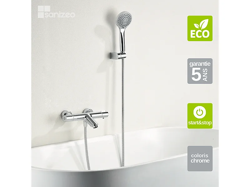 Ensemble Bain/Douche Thermostatique Économie d'Eau Chrome ECO-KENT BTK017-4ECO