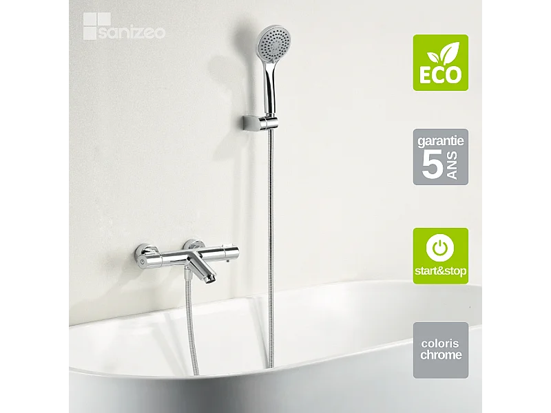 Ensemble Bain/Douche Thermostatique Économie d'Eau Chrome ECO-KENT BTK017-4ECO
