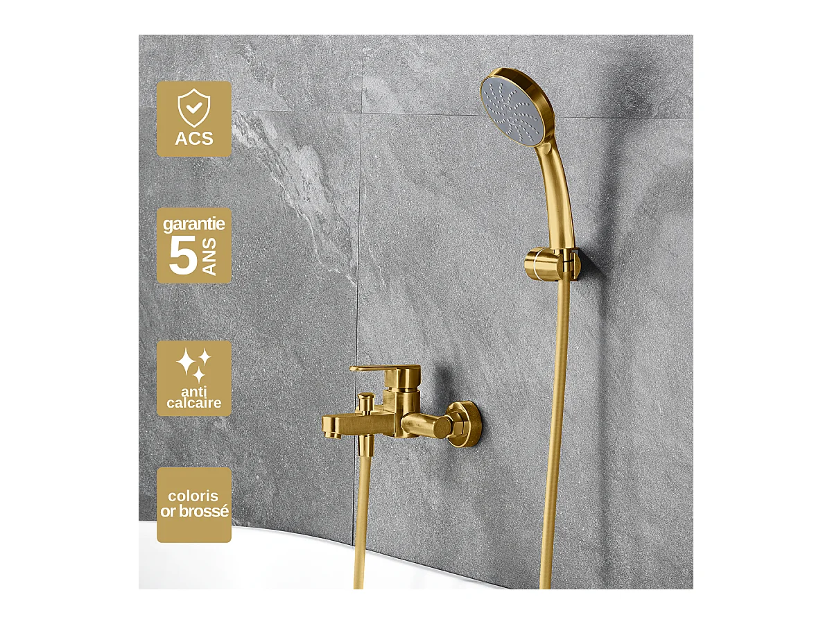 Ensemble Bain/Douche Anti-Calcaire Or Brossé ROMA BDR001-4OC