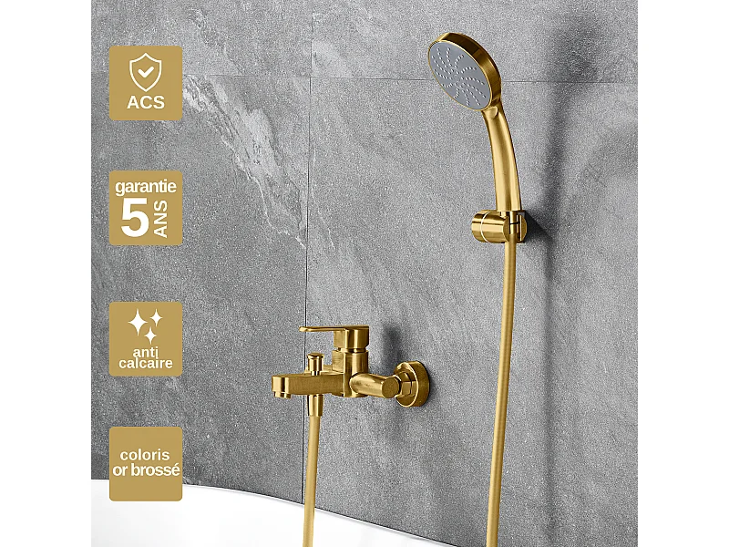 Ensemble Bain/Douche Anti-Calcaire Or Brossé ROMA BDR001-4OC