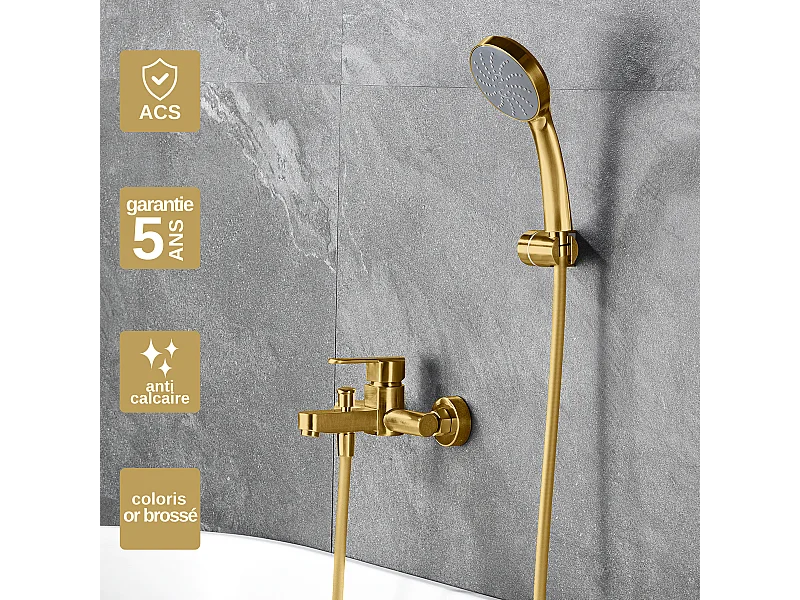 Ensemble Bain/Douche Anti-Calcaire Or Brossé ROMA BDR001-4OC