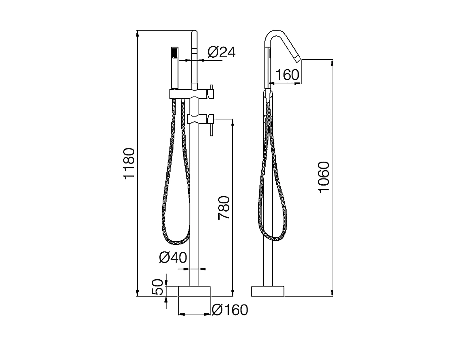 Robinet Mitigeur de Baignoire sur Pied Black Gun Métal CORCEGA BBECO1/BGM