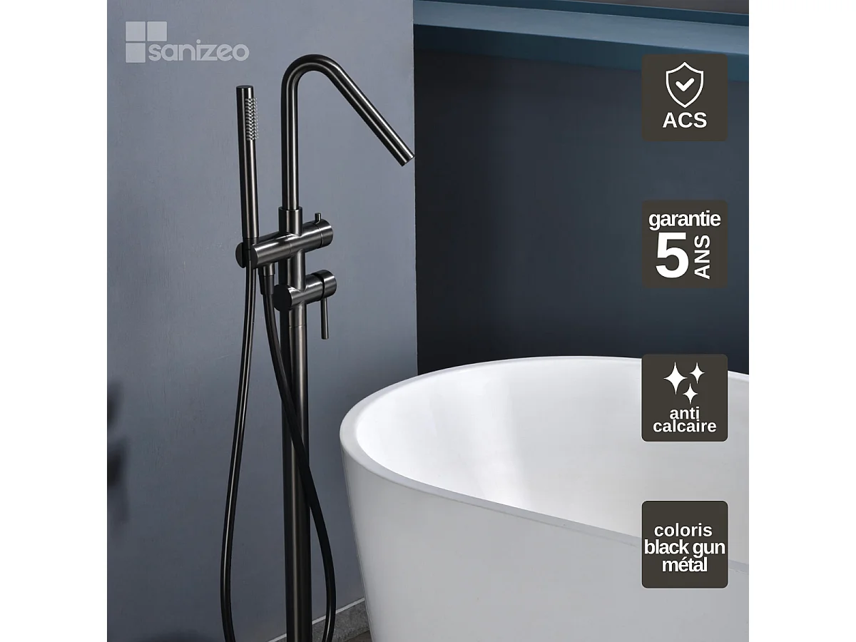 Robinet Mitigeur de Baignoire sur Pied Black Gun Métal CORCEGA BBECO1/BGM