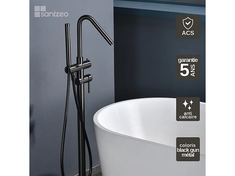 Robinet Mitigeur de Baignoire sur Pied Black Gun Métal CORCEGA BBECO1/BGM