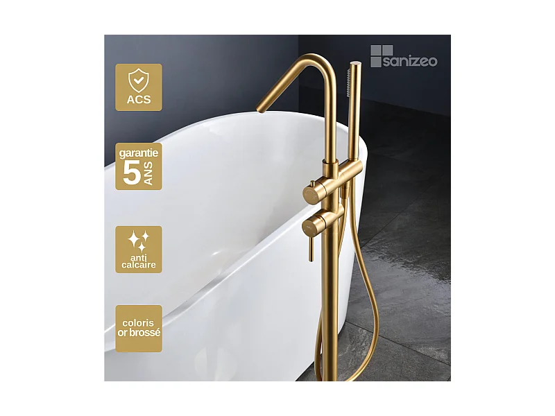 Robinet Mitigeur de Baignoire sur Pied Or Brossé CORCEGA BBECO1/OC