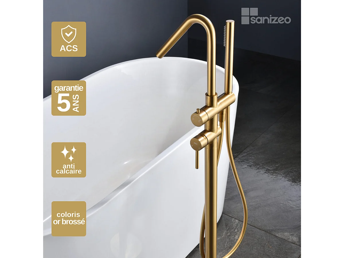 Robinet Mitigeur de Baignoire sur Pied Or Brossé CORCEGA BBECO1/OC
