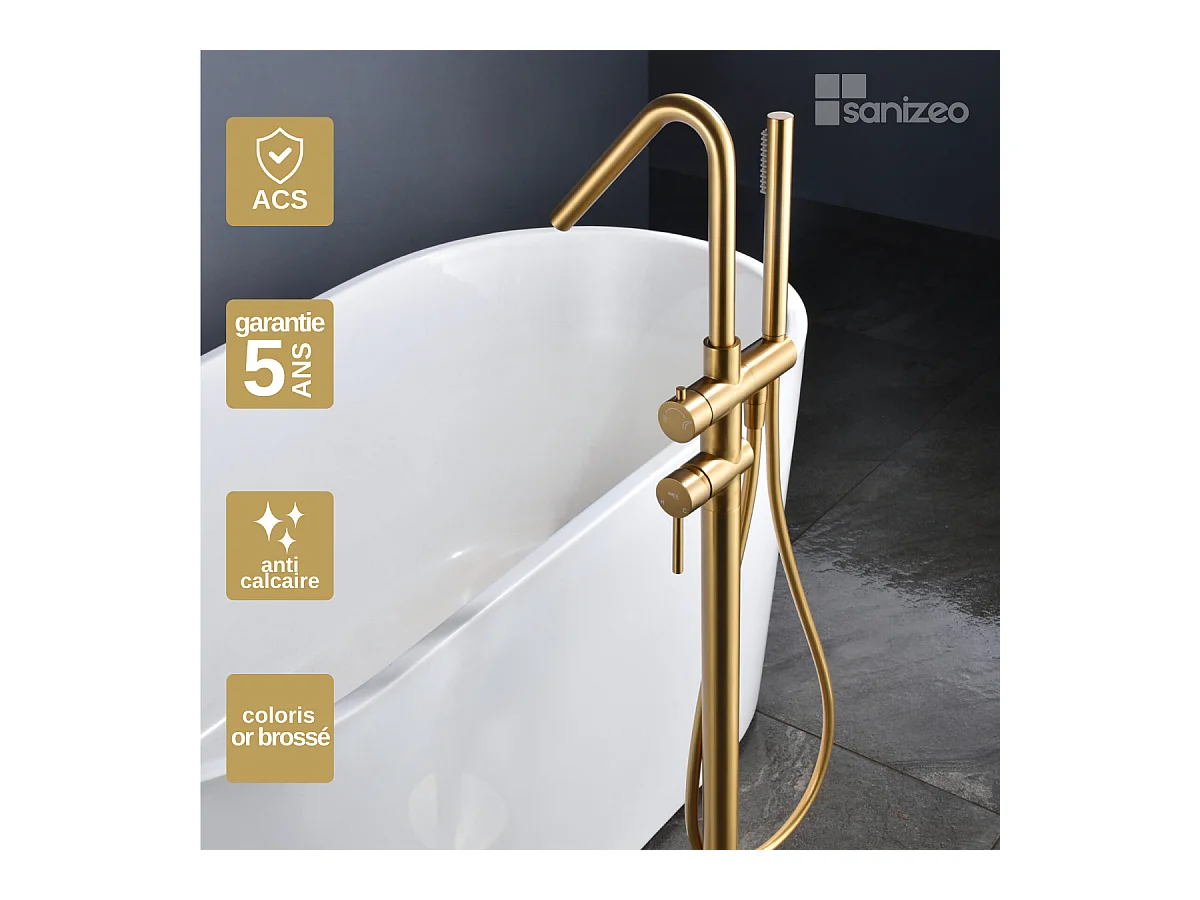 Robinet Mitigeur de Baignoire sur Pied Or Brossé CORCEGA BBECO1/OC
