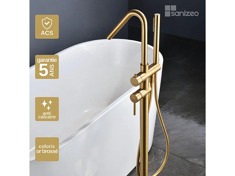 Robinet Mitigeur de Baignoire sur Pied Or Brossé CORCEGA BBECO1/OC