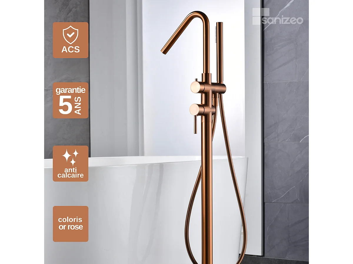 Robinet Mitigeur de Baignoire sur Pied Or Rose Cuivré Brossé CORCEGA BBECO1/ORC