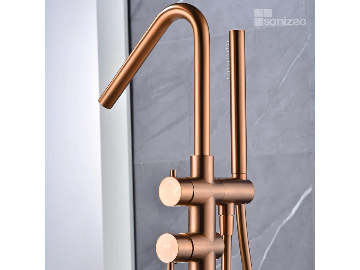 Robinet Mitigeur de Baignoire sur Pied Or Rose Cuivré Brossé CORCEGA BBECO1/ORC