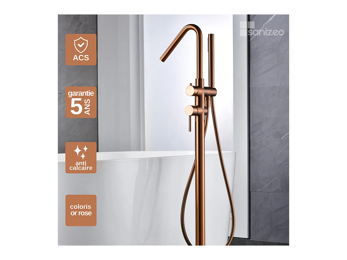 Robinet Mitigeur de Baignoire sur Pied Or Rose Cuivré Brossé CORCEGA BBECO1/ORC