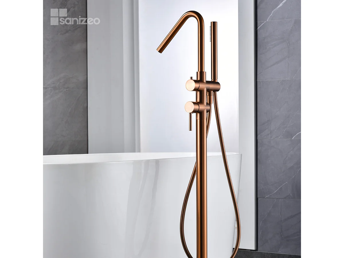 Robinet Mitigeur de Baignoire sur Pied Or Rose Cuivré Brossé CORCEGA BBECO1/ORC