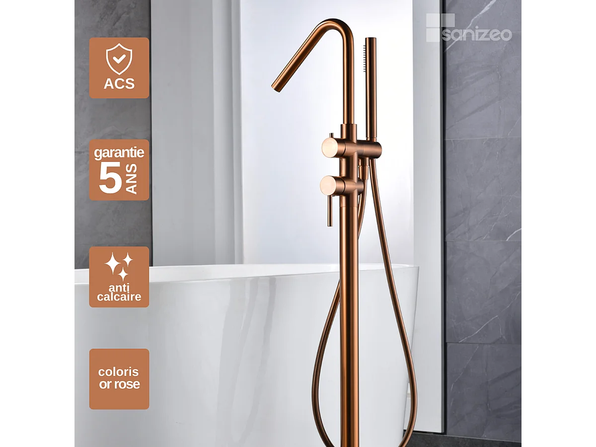 Robinet Mitigeur de Baignoire sur Pied Or Rose Cuivré Brossé CORCEGA BBECO1/ORC