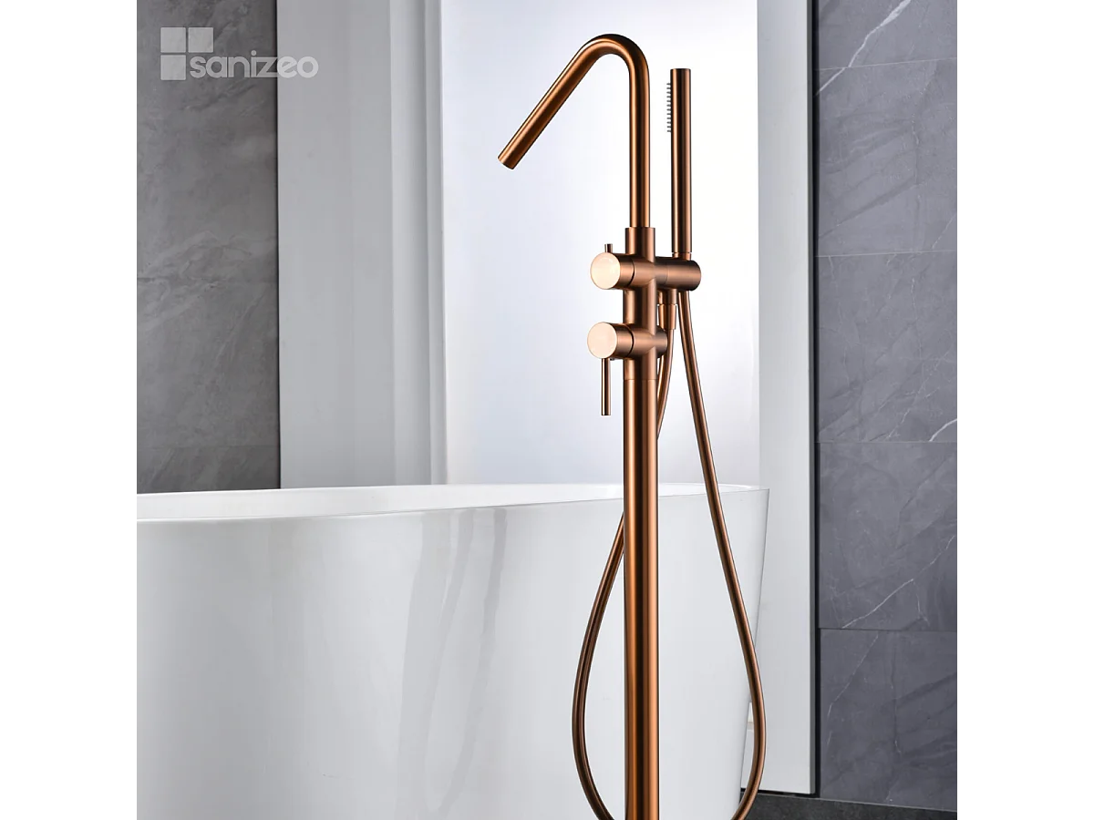 Robinet Mitigeur de Baignoire sur Pied Or Rose Cuivré Brossé CORCEGA BBECO1/ORC