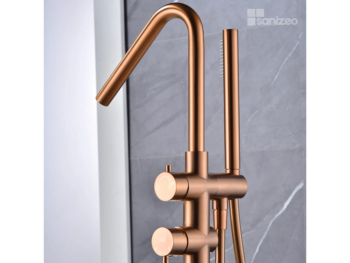 Robinet Mitigeur de Baignoire sur Pied Or Rose Cuivré Brossé CORCEGA BBECO1/ORC