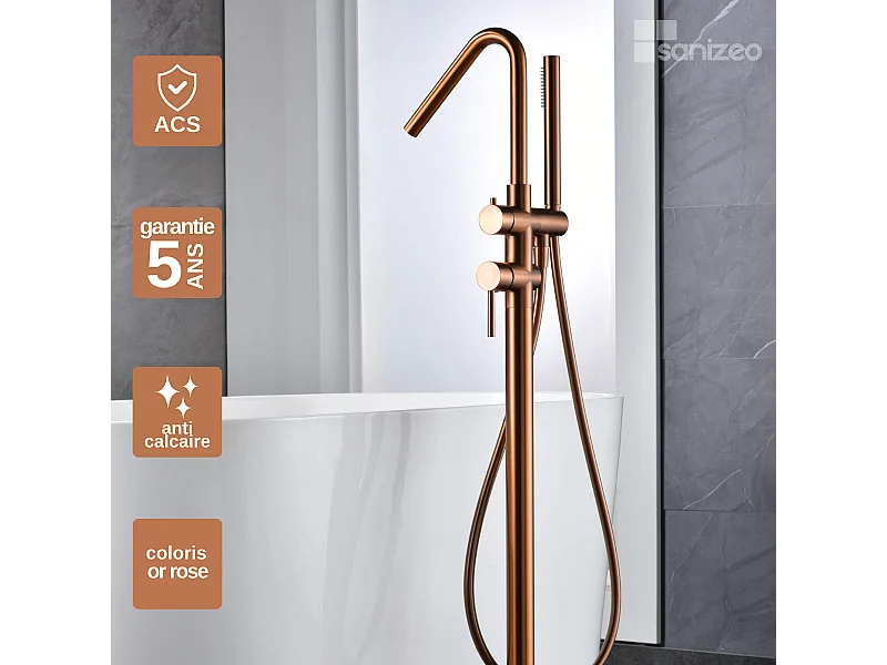 Robinet Mitigeur de Baignoire sur Pied Or Rose Cuivré Brossé CORCEGA BBECO1/ORC