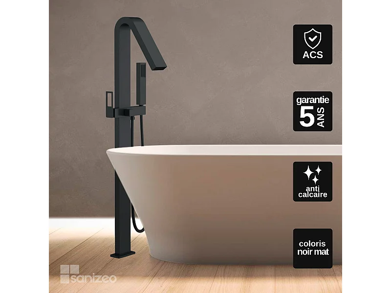 Robinet Mitigeur de Baignoire sur pied avec Douchette Noir Mat SUECIA BBEC32/NG