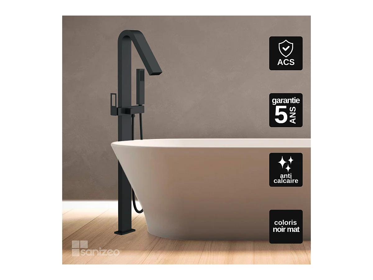 Robinet Mitigeur de Baignoire sur pied avec Douchette Noir Mat SUECIA BBEC32/NG