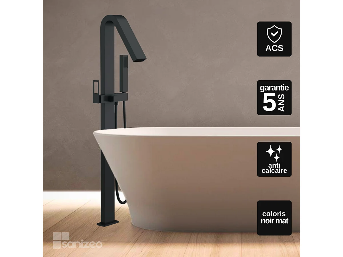 Robinet Mitigeur de Baignoire sur pied avec Douchette Noir Mat SUECIA BBEC32/NG
