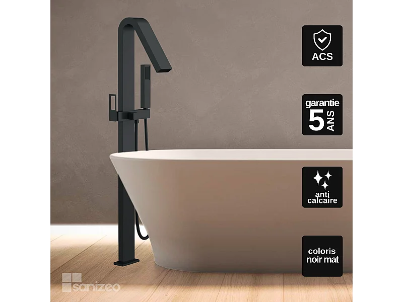 Robinet Mitigeur de Baignoire sur pied avec Douchette Noir Mat SUECIA BBEC32/NG