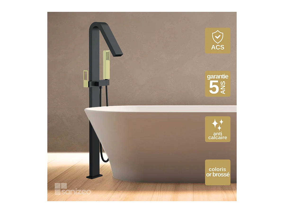 Robinet Mitigeur de Baignoire sur pied avec Douchette Noir et Or SUECIA BBEC32/NGOLD