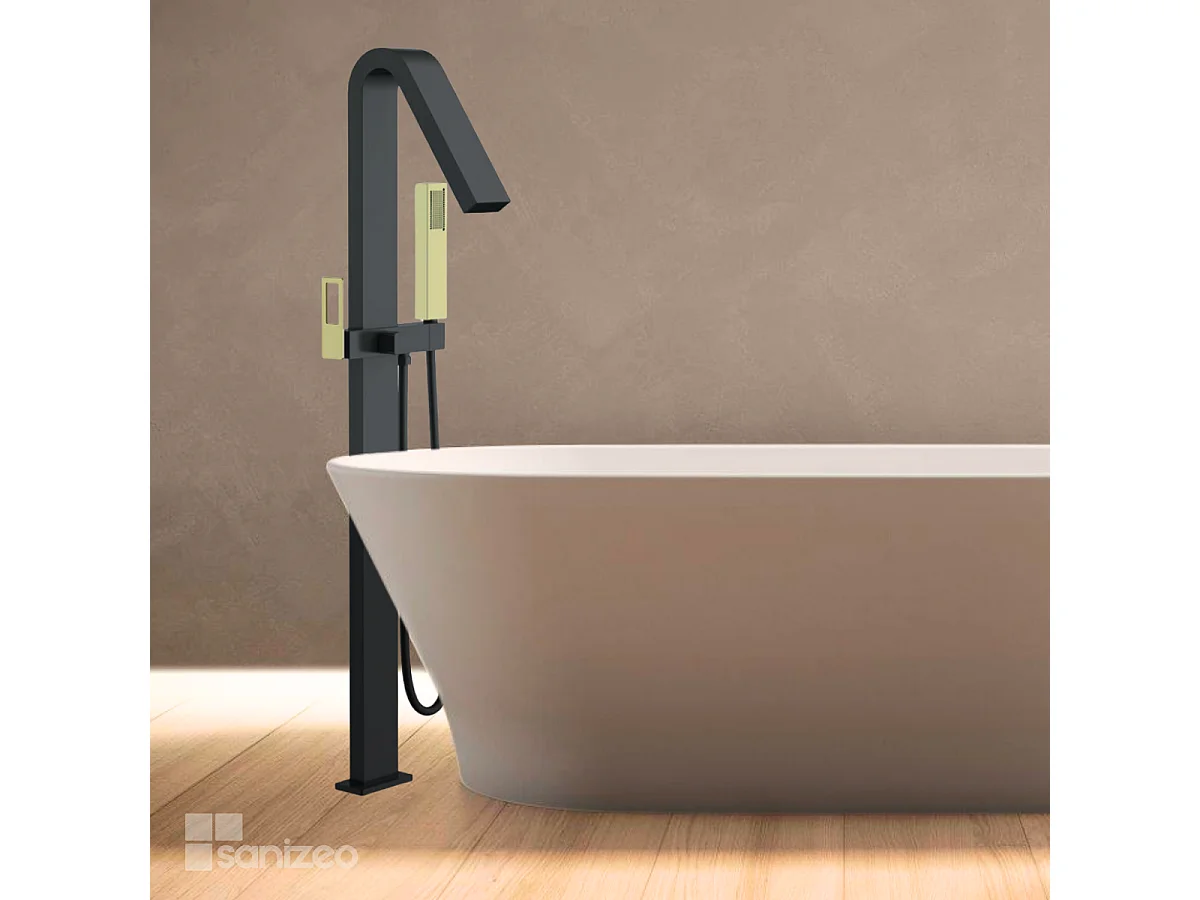 Robinet Mitigeur de Baignoire sur pied avec Douchette Noir et Or SUECIA BBEC32/NGOLD