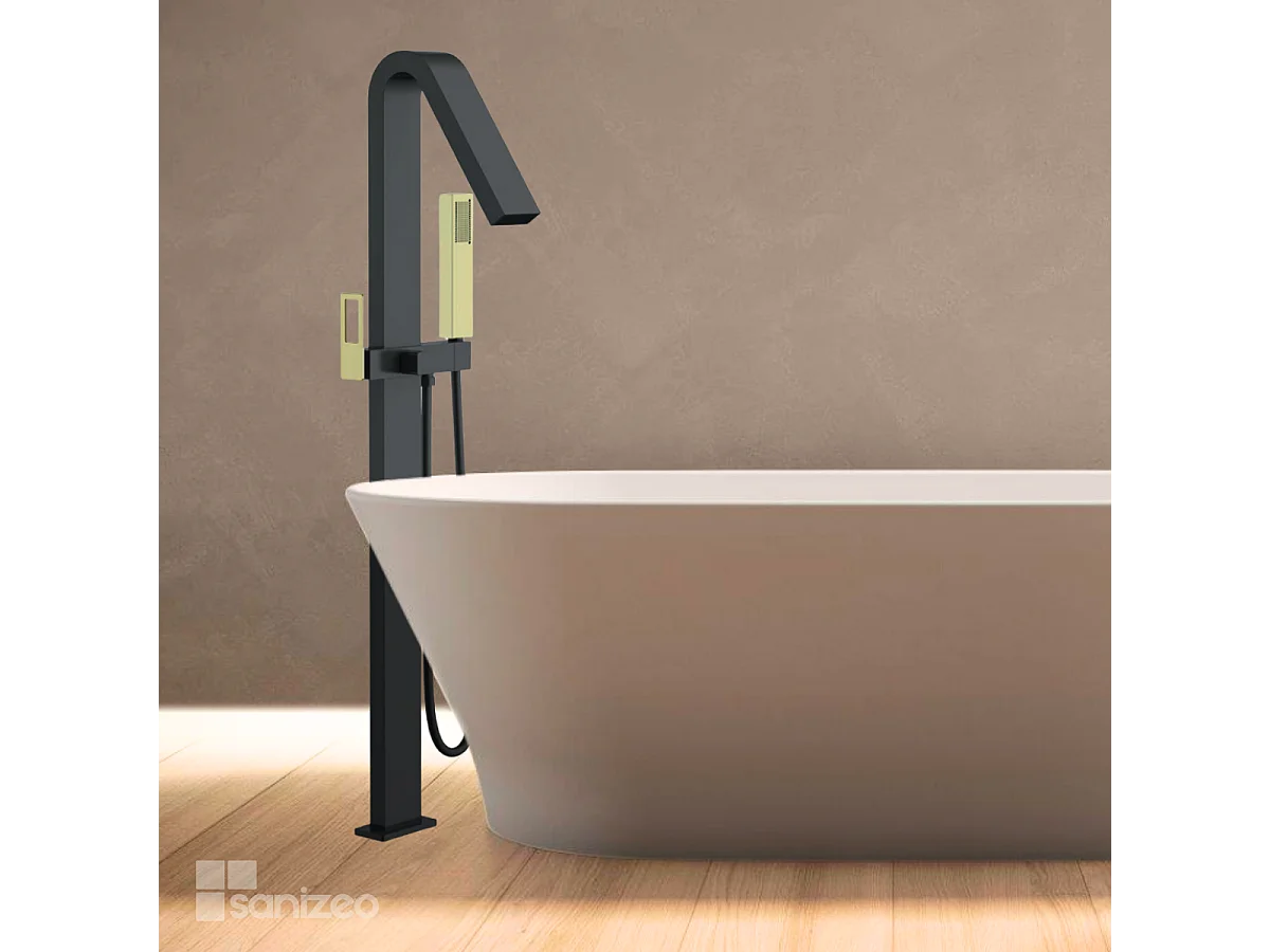 Robinet Mitigeur de Baignoire sur pied avec Douchette Noir et Or SUECIA BBEC32/NGOLD