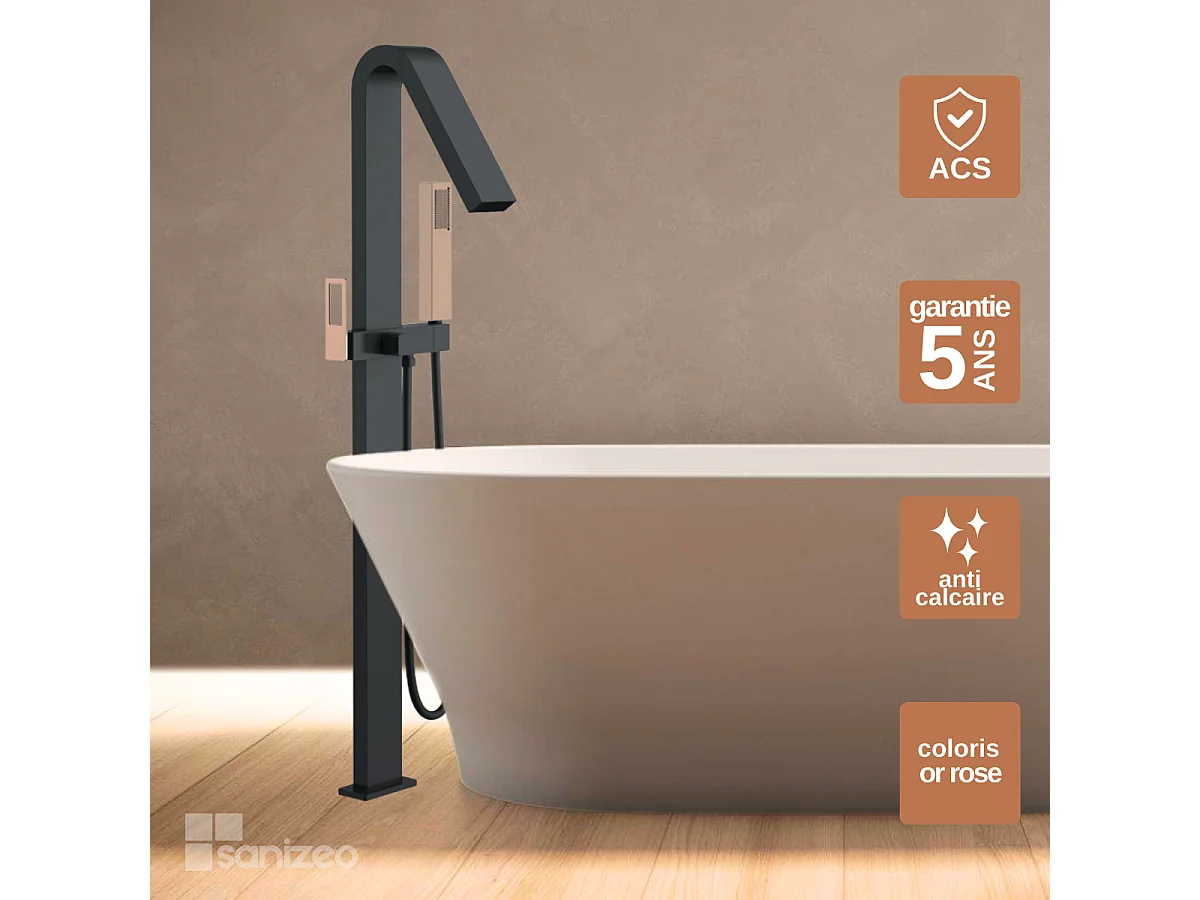 Robinet Mitigeur de Baignoire sur pied avec Douchette Noir et Or Rose Cuivré SUECIA BBEC32/NOR