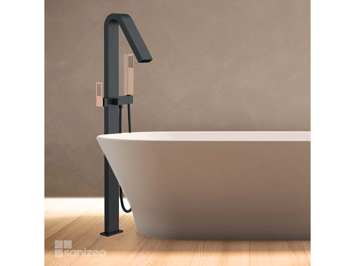 Robinet Mitigeur de Baignoire sur pied avec Douchette Noir et Or Rose Cuivré SUECIA BBEC32/NOR