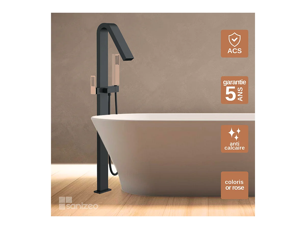 Robinet Mitigeur de Baignoire sur pied avec Douchette Noir et Or Rose Cuivré SUECIA BBEC32/NOR