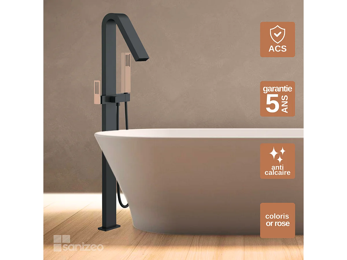 Robinet Mitigeur de Baignoire sur pied avec Douchette Noir et Or Rose Cuivré SUECIA BBEC32/NOR
