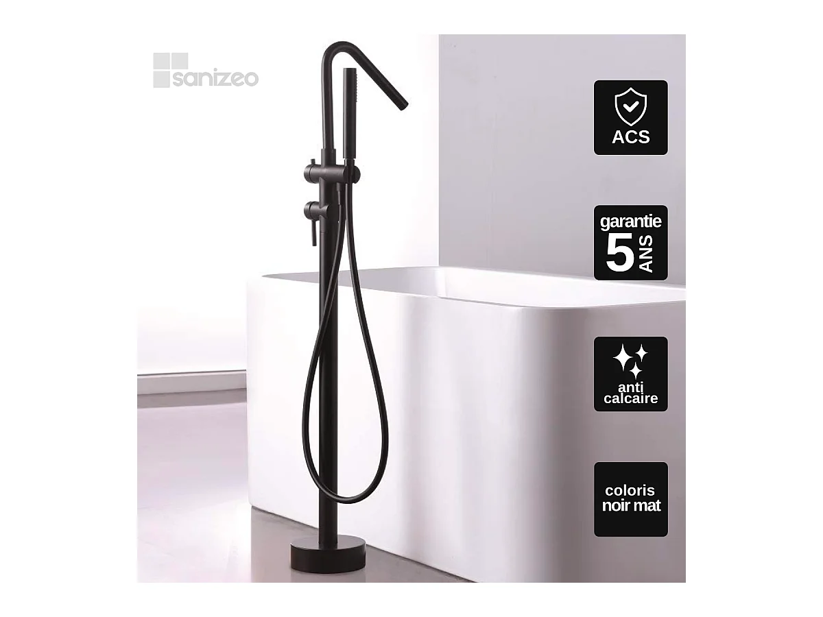 Robinet Mitigeur de Baignoire sur Pied Noir Mat CORCEGA BBECO1/NG