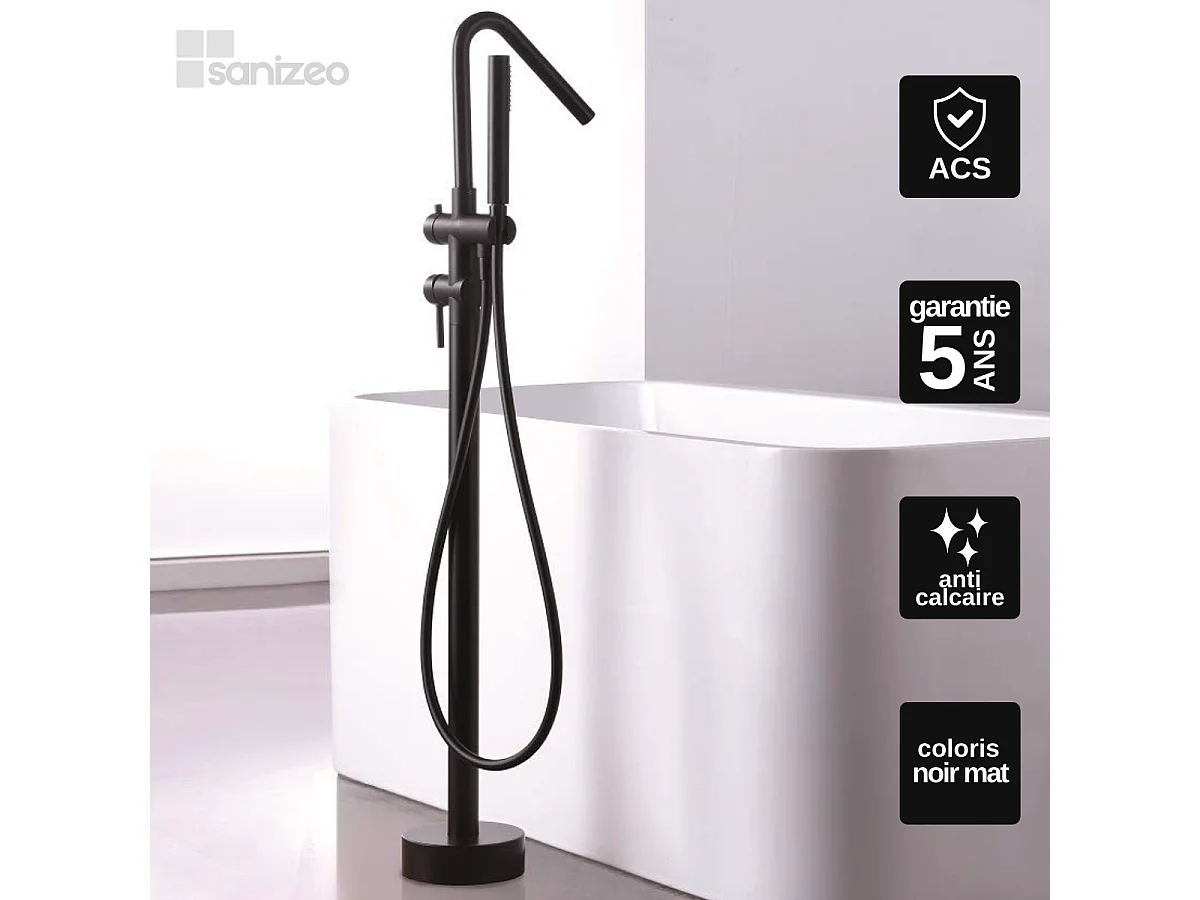 Robinet Mitigeur de Baignoire sur Pied Noir Mat CORCEGA BBECO1/NG