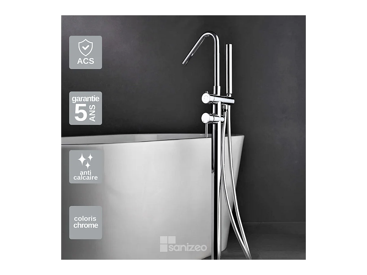 Robinet Mitigeur de Baignoire sur Pied Chrome CORCEGA BBECO1