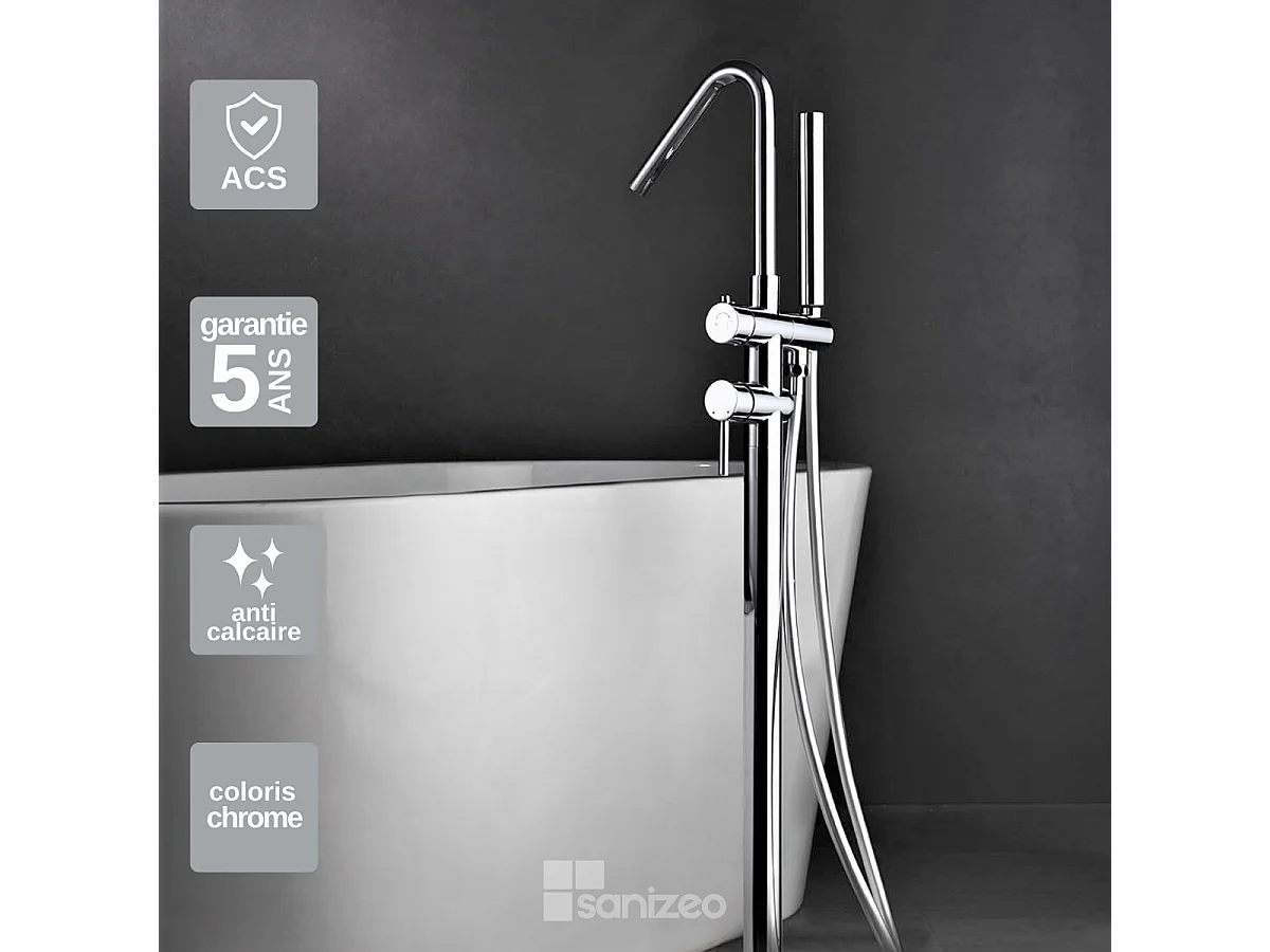Robinet Mitigeur de Baignoire sur Pied Chrome CORCEGA BBECO1