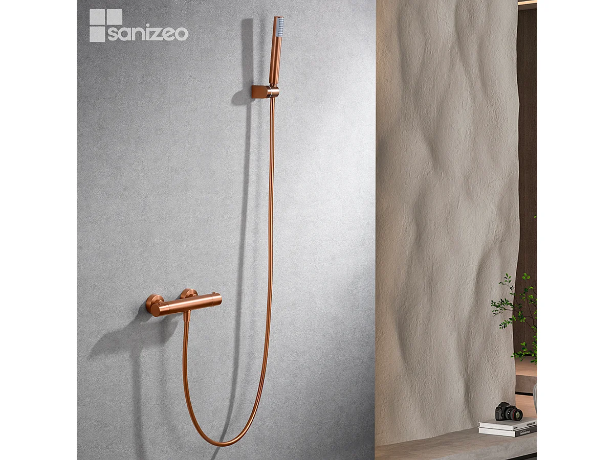 Ensemble de Douche Thermostatique Anti-Calcaire Or Rose Cuivré MONZA BTM039-5ORC