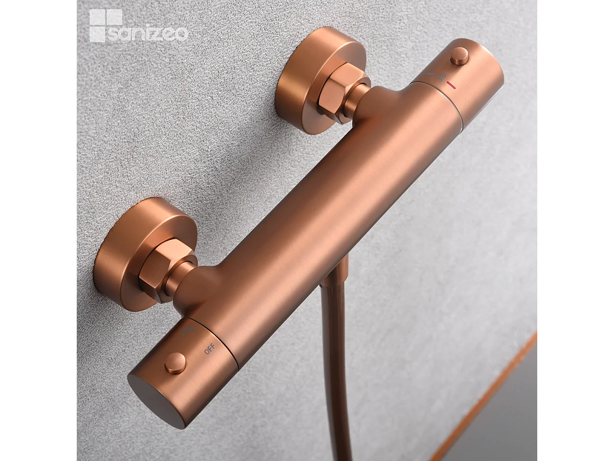 Ensemble de Douche Thermostatique Anti-Calcaire Or Rose Cuivré MONZA BTM039-5ORC