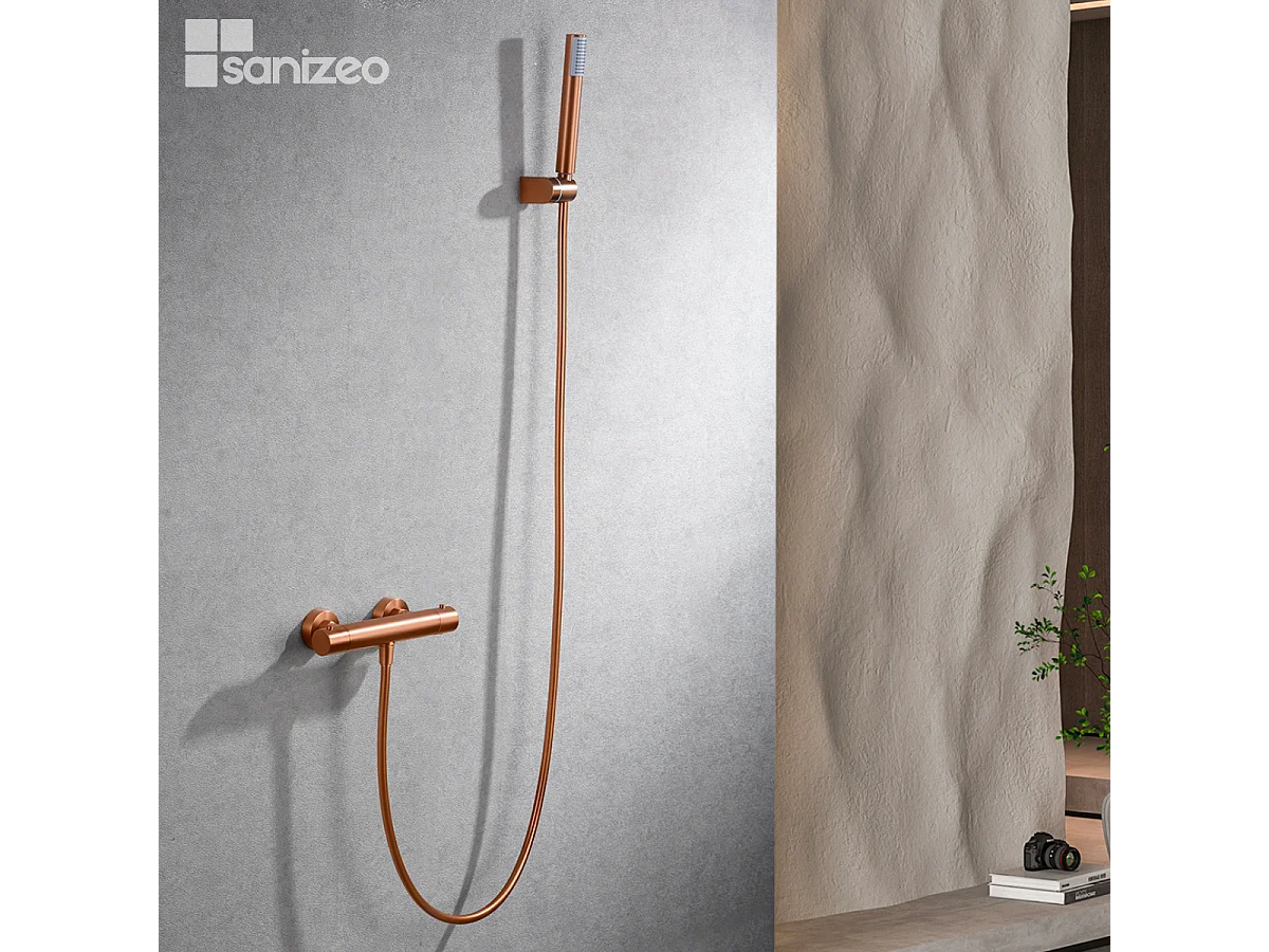 Ensemble de Douche Thermostatique Anti-Calcaire Or Rose Cuivré MONZA BTM039-5ORC