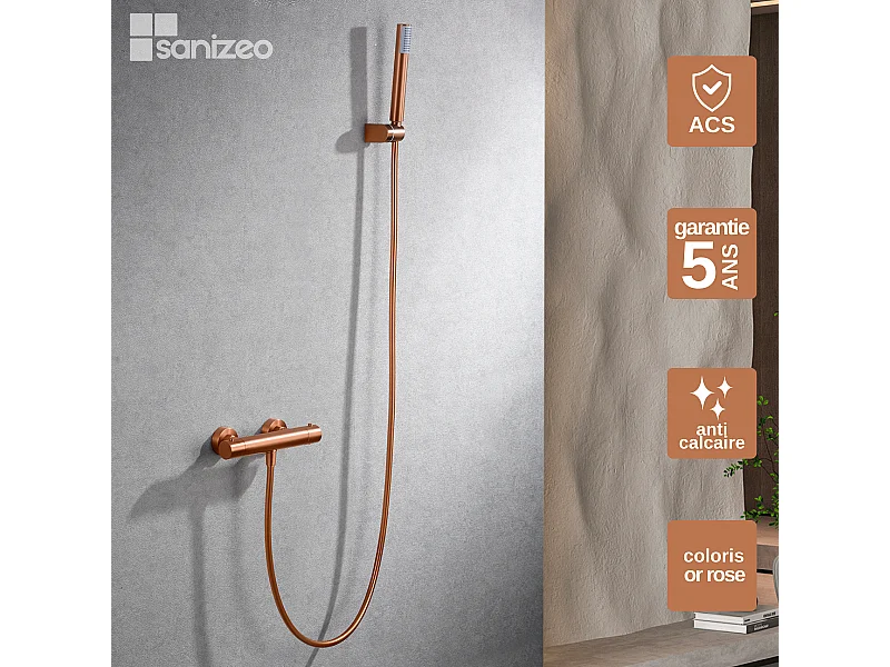 Ensemble de Douche Thermostatique Anti-Calcaire Or Rose Cuivré MONZA BTM039-5ORC