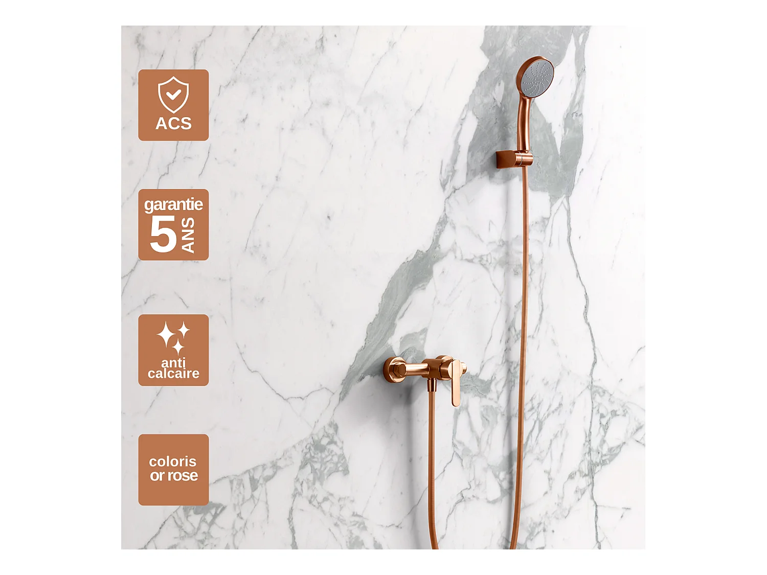 Ensemble de Douche Anti-Calcaire Or Rose Cuivré ROMA BDR001-5ORC