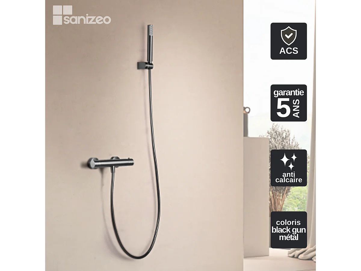 Ensemble de Douche Thermostatique Anti-Calcaire Black Gun Métal GENOVA BDG053-5BGM