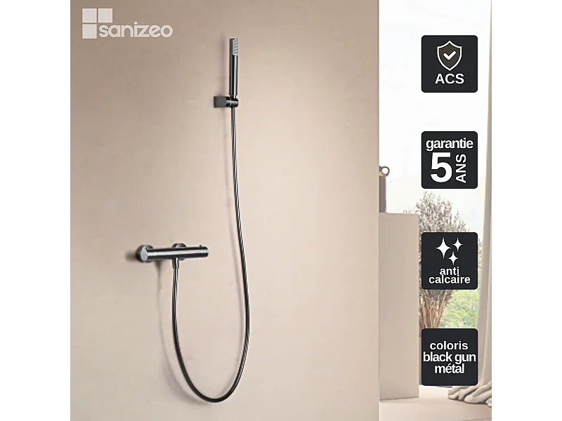 Ensemble de Douche Thermostatique Anti-Calcaire Black Gun Métal GENOVA BDG053-5BGM