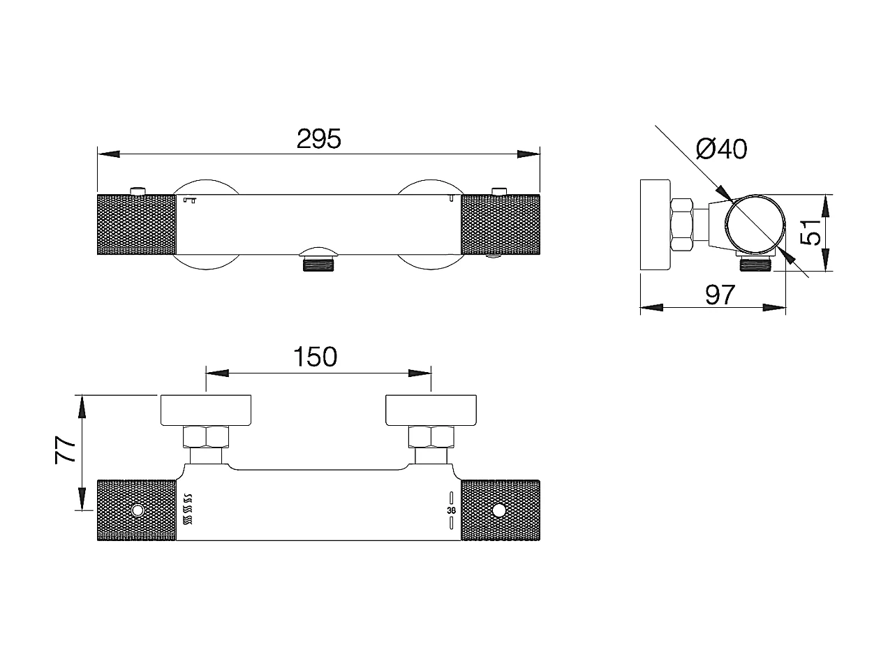 Ensemble de Douche Anti-Calcaire Thermostatique Black Gun Métal LINE BTD038-5BGM