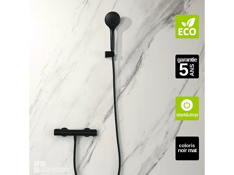 Ensemble de  Douche Thermostatique Économie d'Eau Noir Mat ECO-KENT BTK017-5ECO/NG