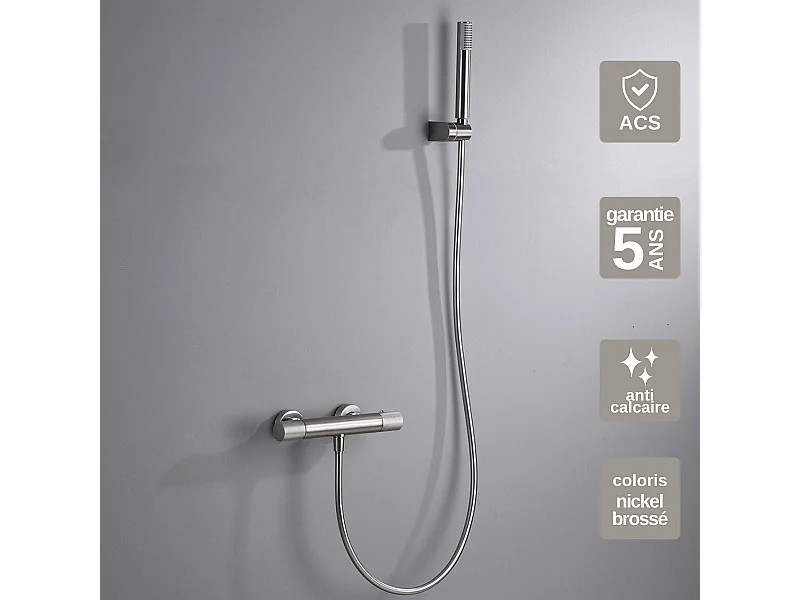 Ensemble de Douche Anti-Calcaire Thermostatique Nickel Brossé LINE BTD038-5NQ