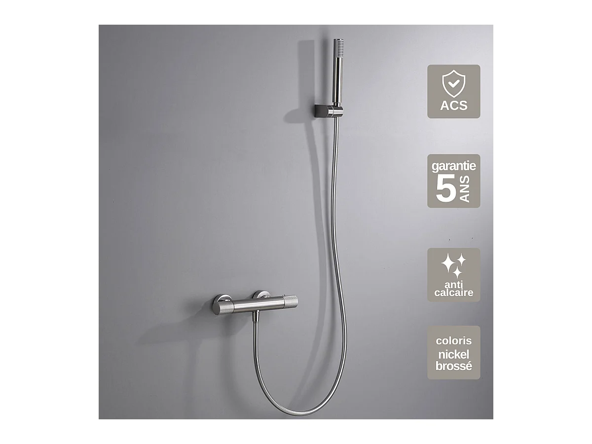 Ensemble de Douche Anti-Calcaire Thermostatique Nickel Brossé LINE BTD038-5NQ
