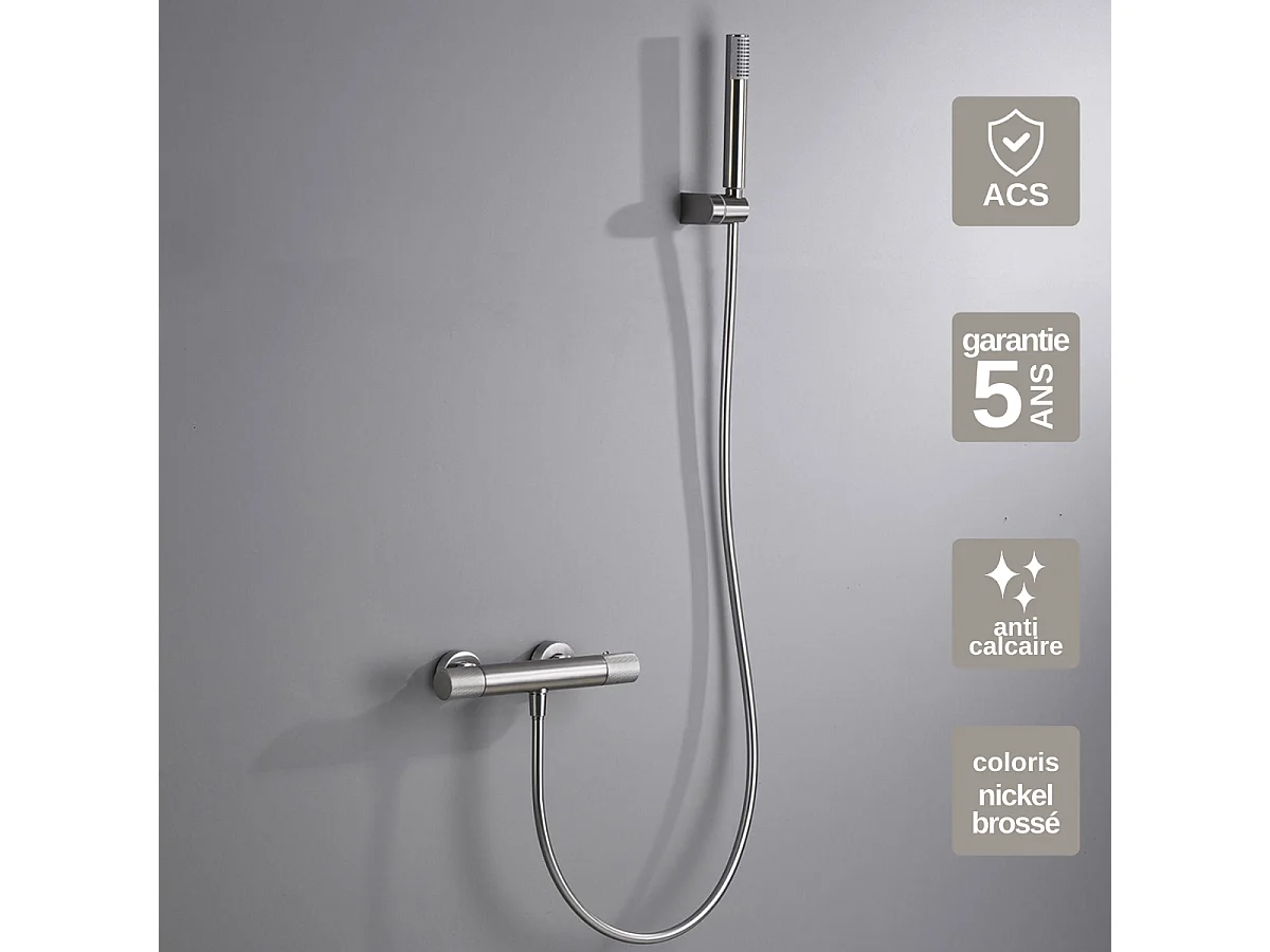 Ensemble de Douche Anti-Calcaire Thermostatique Nickel Brossé LINE BTD038-5NQ