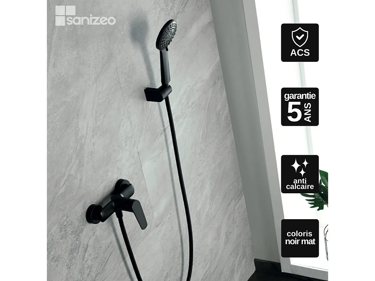Ensemble de Douche Anti-Calcaire Noir Mat BELGICA BDZ044-5NG