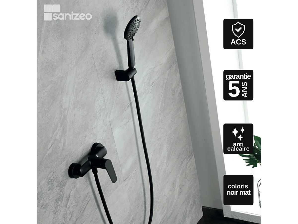 Ensemble de Douche Anti-Calcaire Noir Mat BELGICA BDZ044-5NG